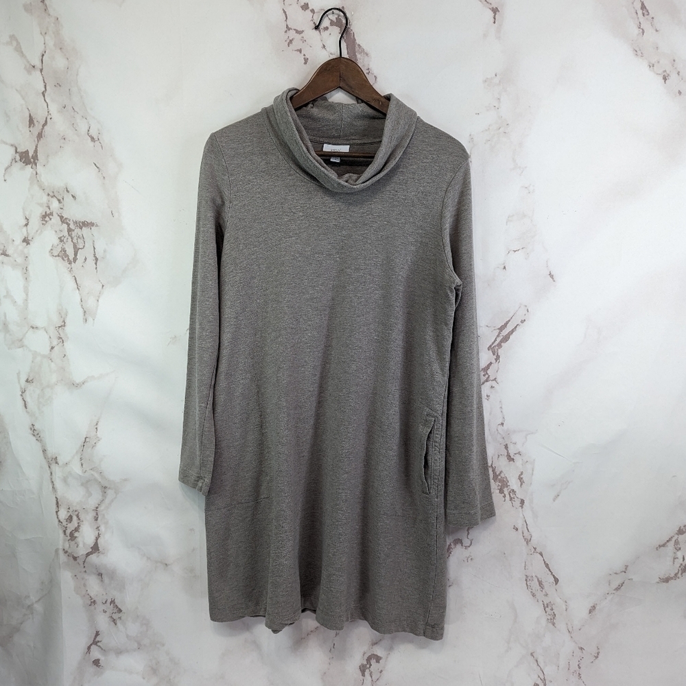 J Jill Dress Womens Medium Gray Cowl Turtleneck Pima Modal Long Tunic Pockets
